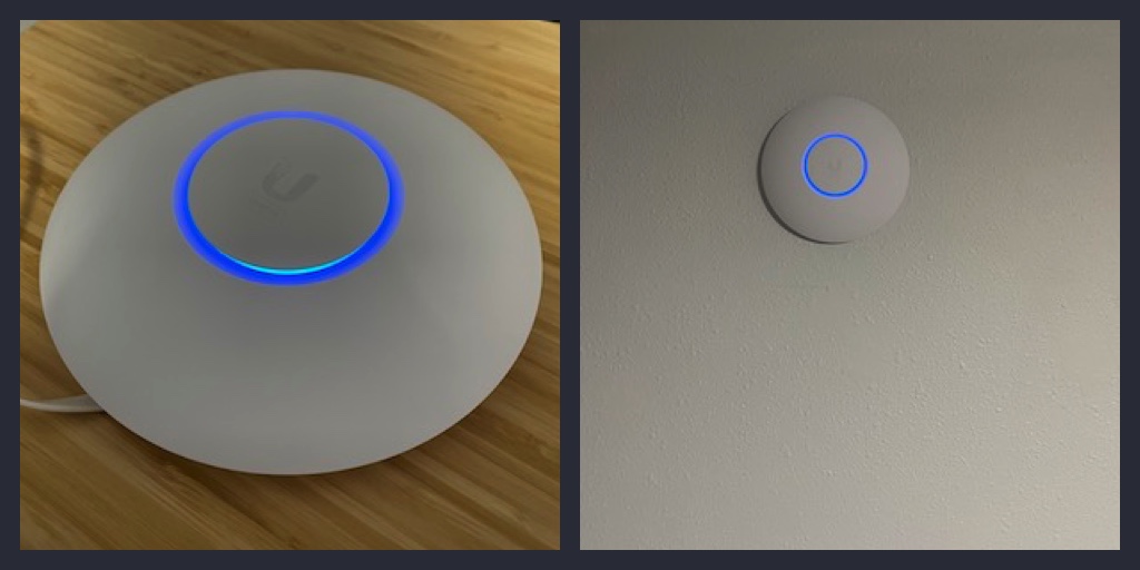 Unifi WiFi access point on desk and on wall